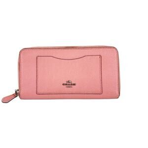 Coach Accordion Wallet Pink Metallic Pebbled Leather Silver Logo full ziparound